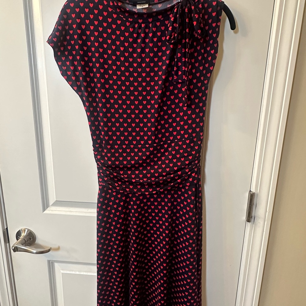 Retrolicious Bombshell Navy and Red Heart Print Bow Tie Dress size M